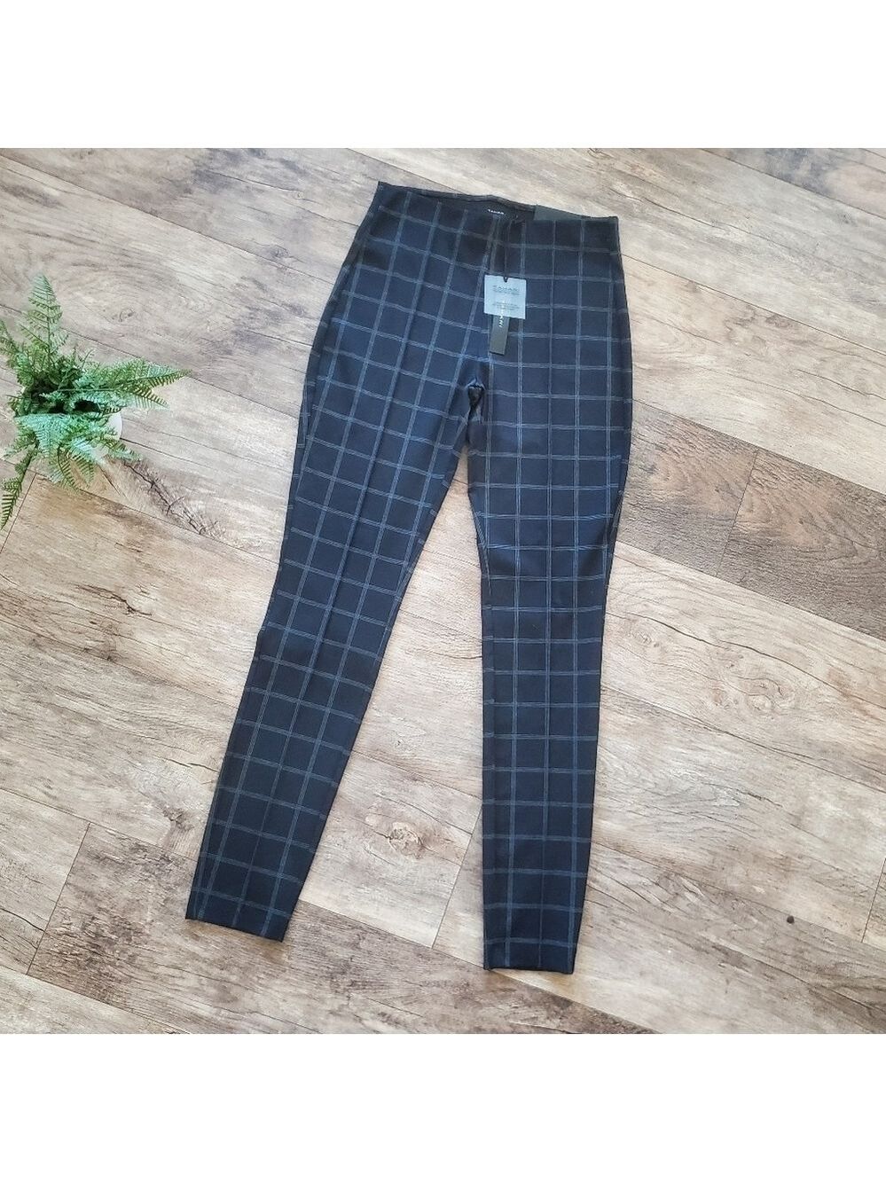 Tahari Windowpane Plaid Dress Pants Pull On Jegging Small